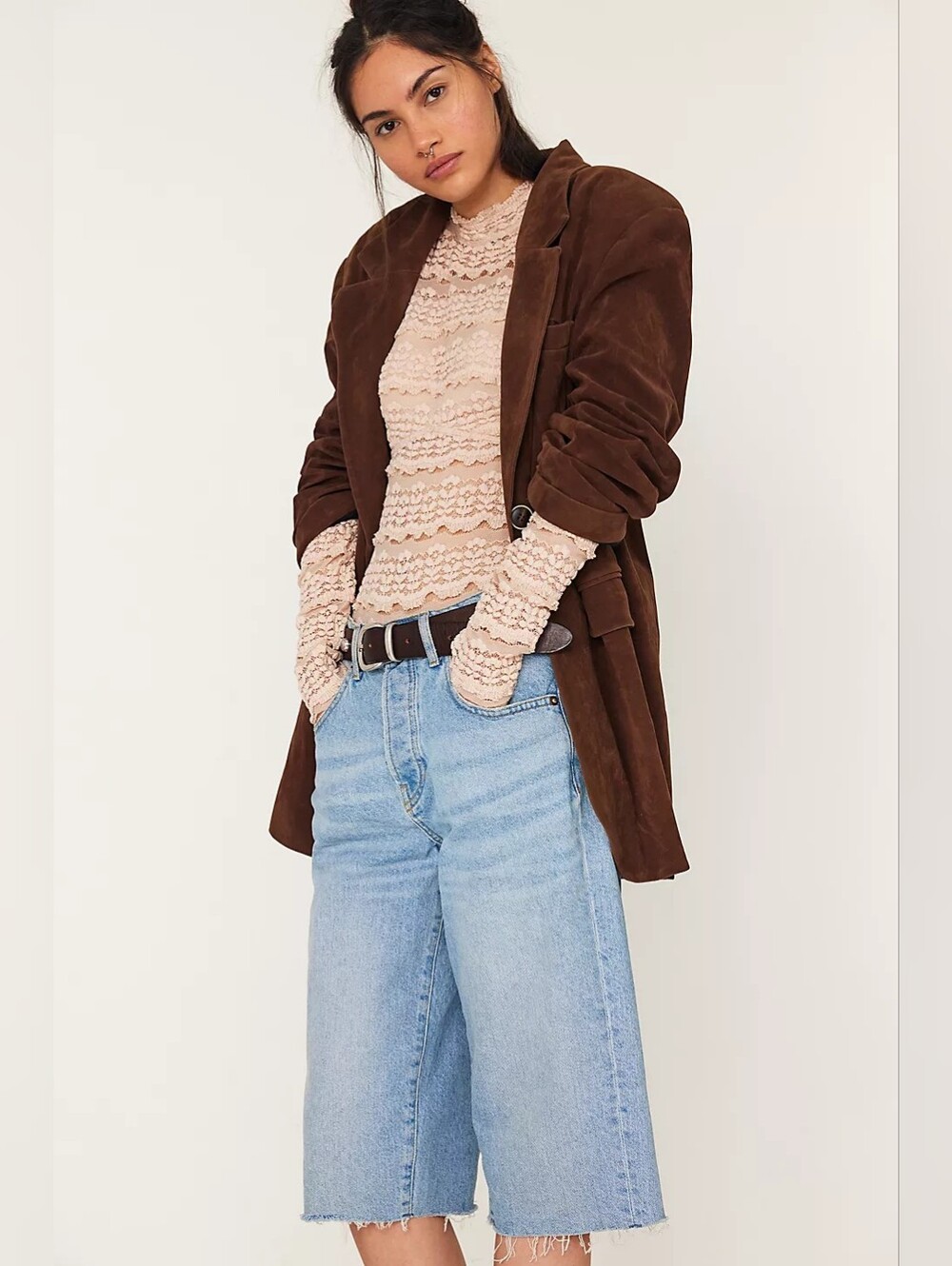 New ! Free People X We The Free Vegan Suede Paper Cut Blazer